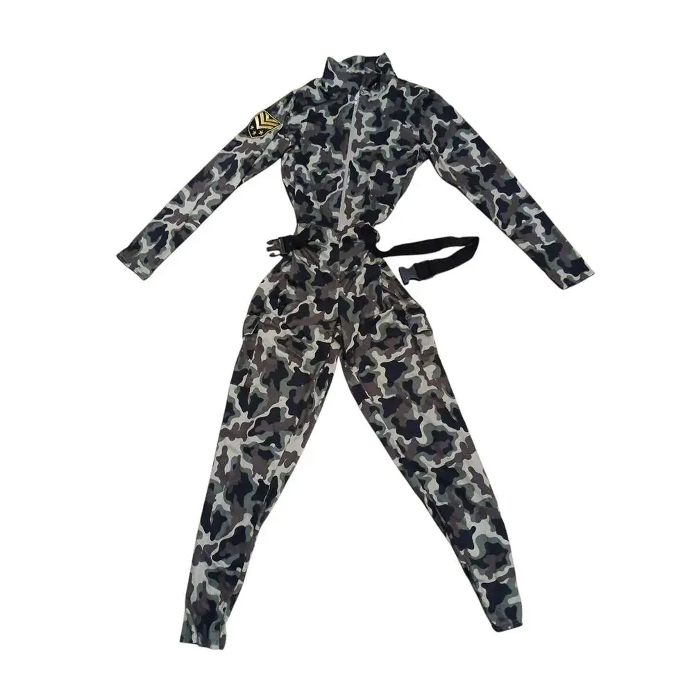 Army Costume Women`s‎ Sz L Military Soldier Camouflage Bodysuit & Hat Halloween - Picture 9 of 16
